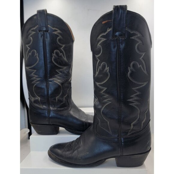 Vintage Nocona Boots Black Leather Western Cowboy Boots Mens 8D - Picture 3 of 16